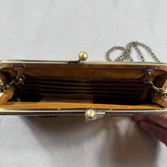 Patricia Nash Leather Kiss Lock Frame Brn Prairie Rose Floral Leather Crossbody - Picture 5 of 11